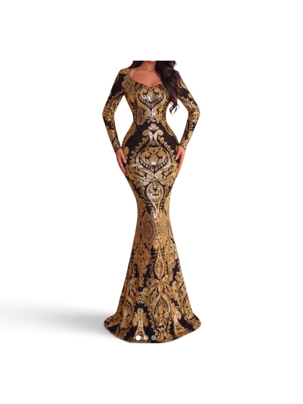 Black & Gold Long Sleeve Mermaid Evening Dress